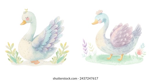 
cute swan watercolour vector illustration