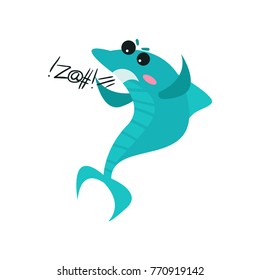 Cute swearing shark cartoon character, funny blue fish vector Illustration