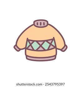 Cute sweater icon. Hand drawn illustration of a warm knitted jumper with ornament isolated on a white background. Vector 10 EPS.