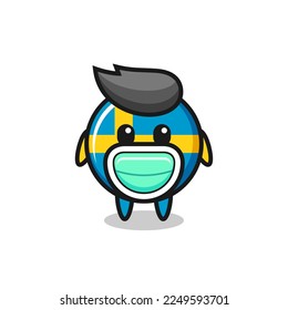 cute sweden flag badge cartoon wearing a mask , cute style design for t shirt, sticker, logo element