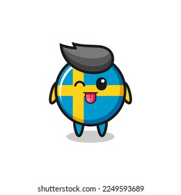 cute sweden flag badge character in sweet expression while sticking out her tongue , cute style design for t shirt, sticker, logo element