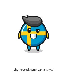 cute sweden flag badge mascot with an optimistic face , cute style design for t shirt, sticker, logo element