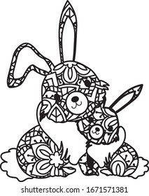 Cute, sweet and adorable Cute Bunny out of Mandala perfect for Easter decor, card invitations, calendars, wall art, clothes, baby clothes, birthdays, nursery, baby shower, children, party, clothes.