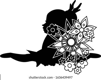 Cute, sweet and adorable floral ballerina silhouette perfect for card invitations, calendars, wall art, clothes, baby clothes, birthdays, nursery, baby shower, children, party, clothes, printing.