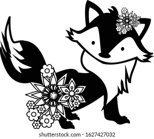 Cute, sweet and adorable floral fox perfect for card invitations, calendars, wall art, clothes, baby clothes, birthdays, nursery, baby shower, children, party, clothes, printing and so one.