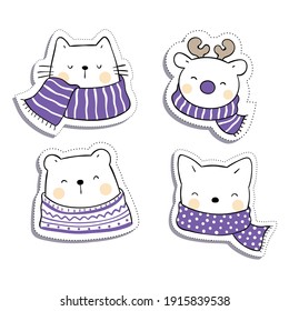 Cute and sweet animal sticker. Isolated on white background. Premium vector.