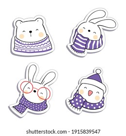 Cute and sweet animal sticker. Isolated on white background. Premium vector.