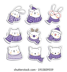 Cute and sweet animal sticker. Isolated on white background. Premium vector.