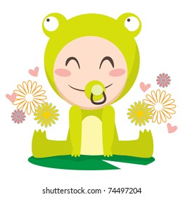 Cute sweet baby boy wearing frog costume