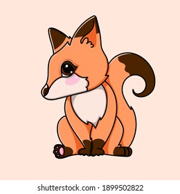 Cute sweet baby fox. Girly flat vector hand drawings. Fairy character, cute, animals, fox. Fox cute and very beautiful.
