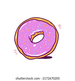 Cute sweet bakery donut. Hand drawn colored sketch vector art. Doodle illustration.