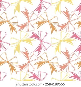 Cute sweet bows and ribbons seamless pattern on white background. Vector illustration