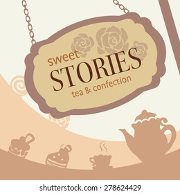 cute sweet brown confection and tea shop signage template banner