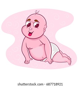 cute sweet cartoon baby in a diaper. vector illustration.