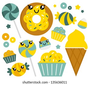 Cute sweet cartoon candy set - lime and mint