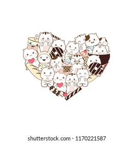 
cute and sweet cartoon with sweet food shaped love