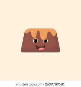 Cute sweet chocolate cartoon illustration dessert food covered in caramel, cute unique delicious vector design