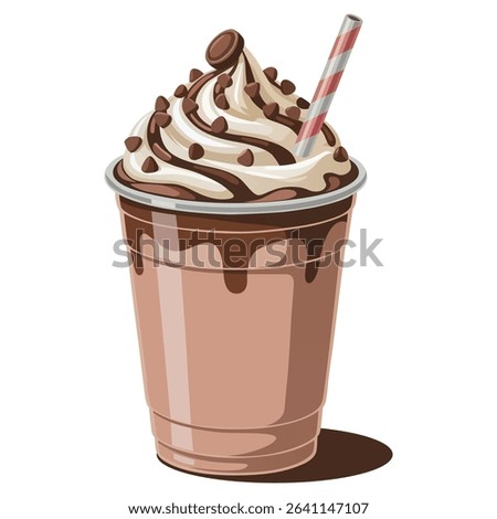 Cute and sweet chocolate milkshake with choco cookie vector illustration