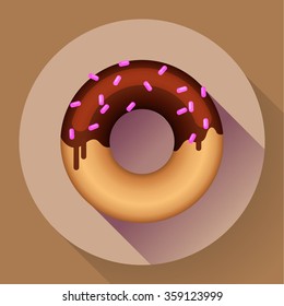 Cute sweet colorful donut icon. Flat designed style