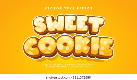 Cute sweet cookies 3d editable text style effect. Cartoon text style for snack product.