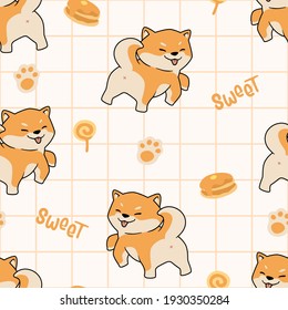 Cute sweet corgis dog showing backside seamless pattern template