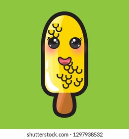 cute "sweet corn ice cream" cartoon images with a funny expression, isolated with solid colored background.