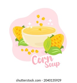 Cute sweet corn soup and seed isolated on white background.