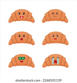 cute sweet croissant various expression vector illustration