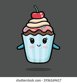 Cute sweet cupcake isolated on black background.