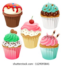 cute sweet cupcake set icon