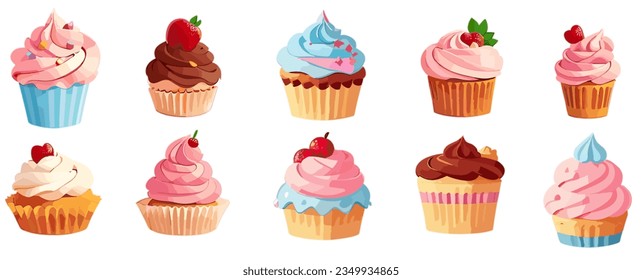 cute sweet cupcake set icon isolated on white background