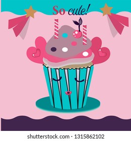 cute and sweet cupcakes, illustration, vector, slogan