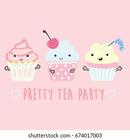 cute and sweet cupcakes, illustration, vector, slogan