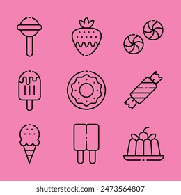 Cute Sweet Dessert Icon Set