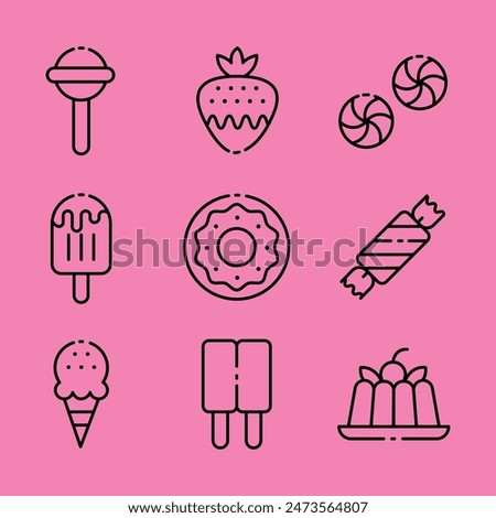 Cute Sweet Dessert Icon Set