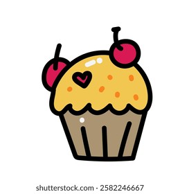 cute sweet desserts Cake, muffin and cupcake with whipped cream, cherry and strawberry romantic theme This element can be used for decoration card, Element design, Poster Background