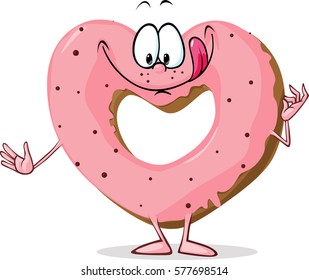 cute sweet donut heart shaped - vector illustration