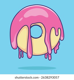Cute sweet donut with melted cream. Suitable for design element of food menu, cake and delicious dessert for breakfast.