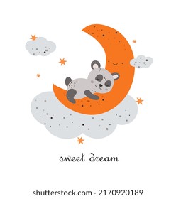 cute sweet dream illustration with cute bear. baby shower