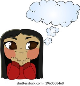 Cute sweet dreaming girl. Girly flat vector hand drawings. Fairy character, cute, princess. Vector.