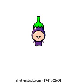 Cute and sweet eggplant mascot illustration design