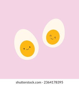 Cute sweet eggs characters. Happy faces eggs on isolated pink background. Kawaii face.Vector illustration cartoon flat style.