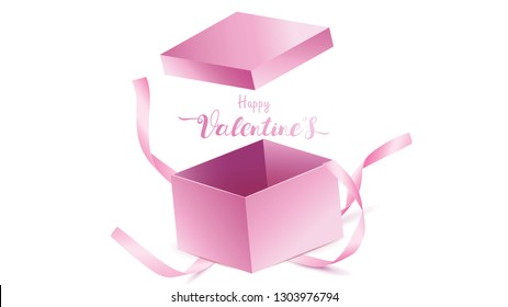 Cute and sweet elements in shape of heart tied by ribbon, box of gift flying on pink background. Vector symbols of love for Happy Women's, Mother's, Valentine's Day, birthday greeting design