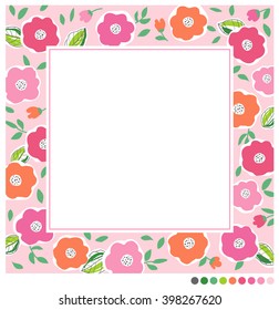 Cute sweet floral frame vector for card design template