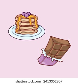 Cute sweet food beverage vector art icon design. Sugary foods simple. chocolate, pancake