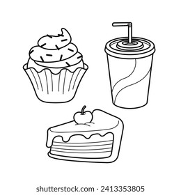 Cute sweet food beverage vector art icon design. Sugary foods simple outline. 