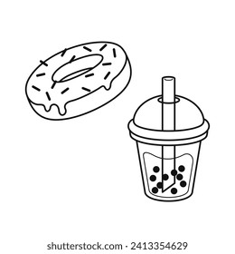 Cute sweet food beverage vector art icon design. Sugary foods simple outline. 