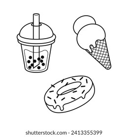 Cute sweet food beverage vector art icon design. Sugary foods simple outline. 