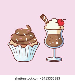 Cute sweet food beverage vector art icon design. Sugary foods simple. cupcake sweet drink
