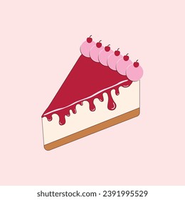 Cute Sweet Fresh Fresh Fresca Fresa Cereza Tart Cheesecake Vector de Ilustración. Caricatura Creamy Bakery Pastelería postre para Ocasiones.    